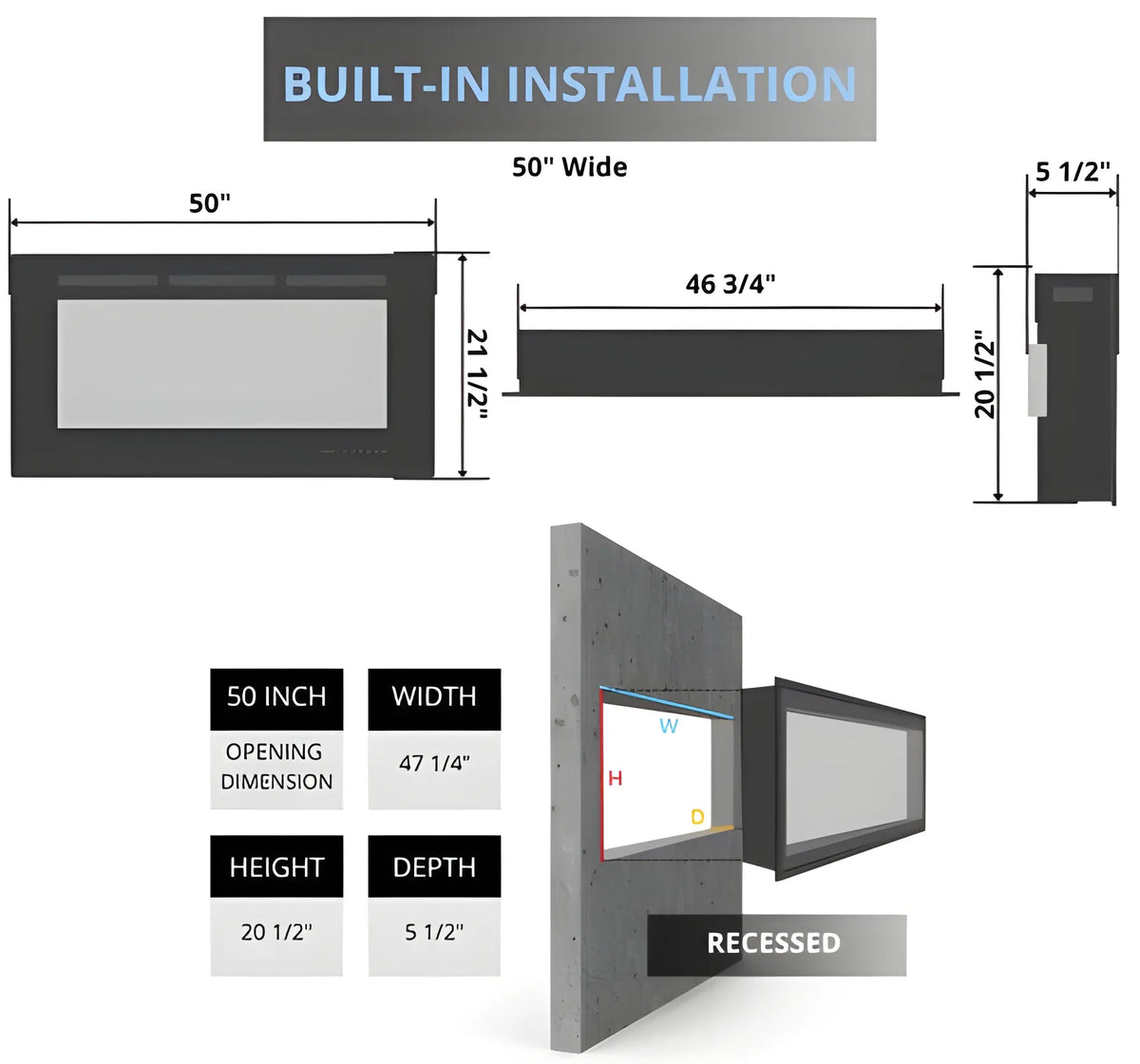 Modern Flames Challenger 60" Built-in Linear Electric Fireplace