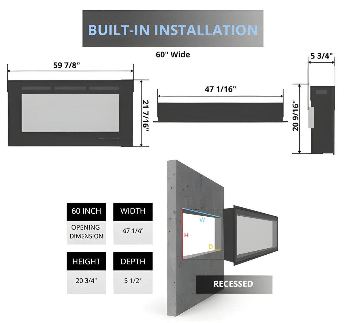 Modern Flames Challenger 60" Built-in Linear Electric Fireplace