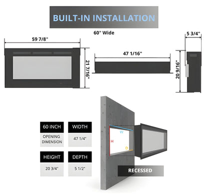 Modern Flames Challenger 60" Built-in Linear Electric Fireplace