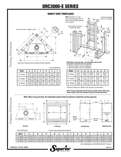 Superior DRC3045 45" Contemporary Direct Top/Rear Vent Natural Gas Fireplace with Electronic Ignition
