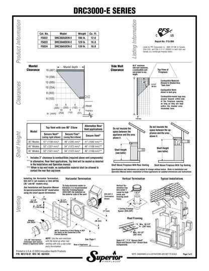 Superior DRC3045 45" Contemporary Direct Top/Rear Vent Natural Gas Fireplace with Electronic Ignition