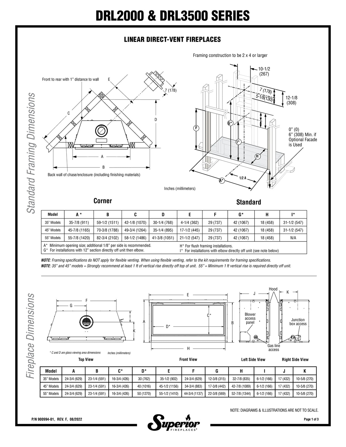 Superior DRL2055 55" Contemporary Direct Vent Gas Fireplace with Linear & Electronic Ignition