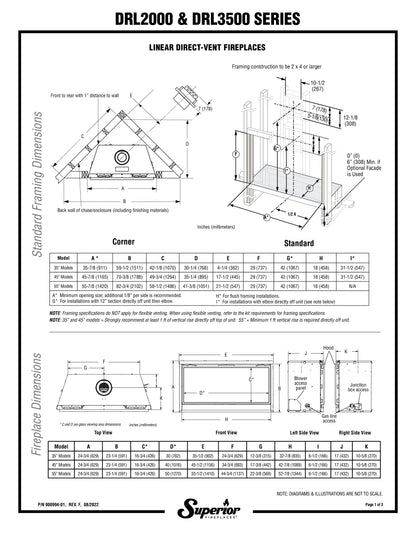 Superior DRL2055 55" Contemporary Direct Vent Gas Fireplace with Linear & Electronic Ignition