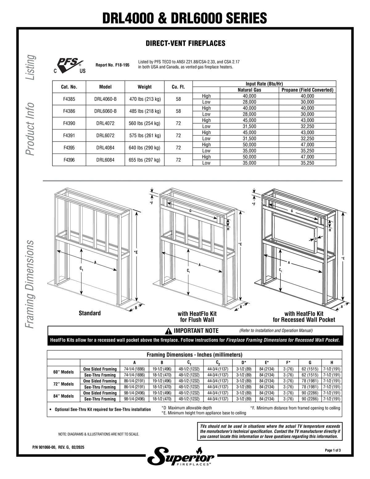 Superior DRL6084 84"  Natural Gas Contemporary Direct Vent Fireplace with Linear, Lights & Electronic Ignition