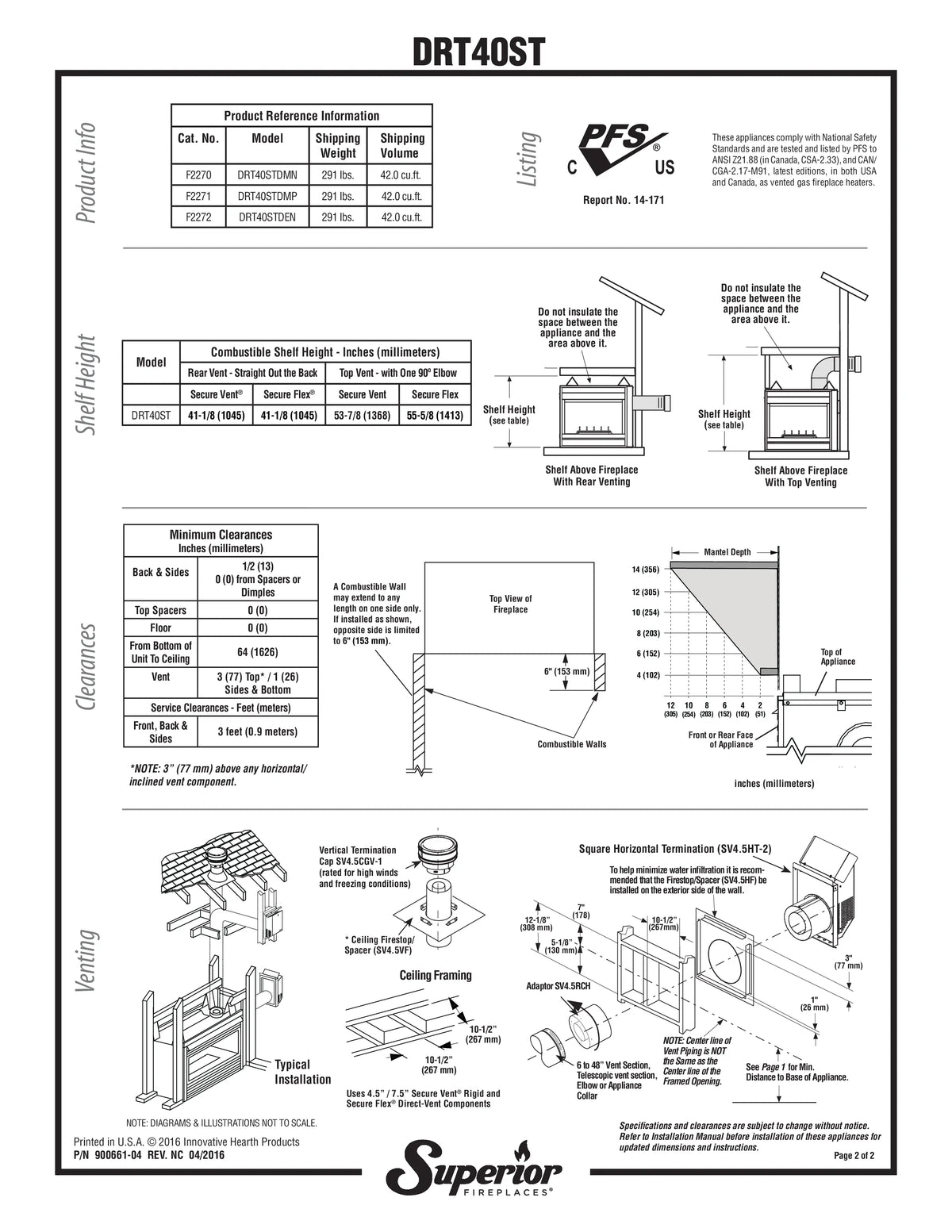 Superior DRT40ST 40" Natural Gas Traditional Direct Vent Gas Fireplace with See-Through & Electronic Ignition