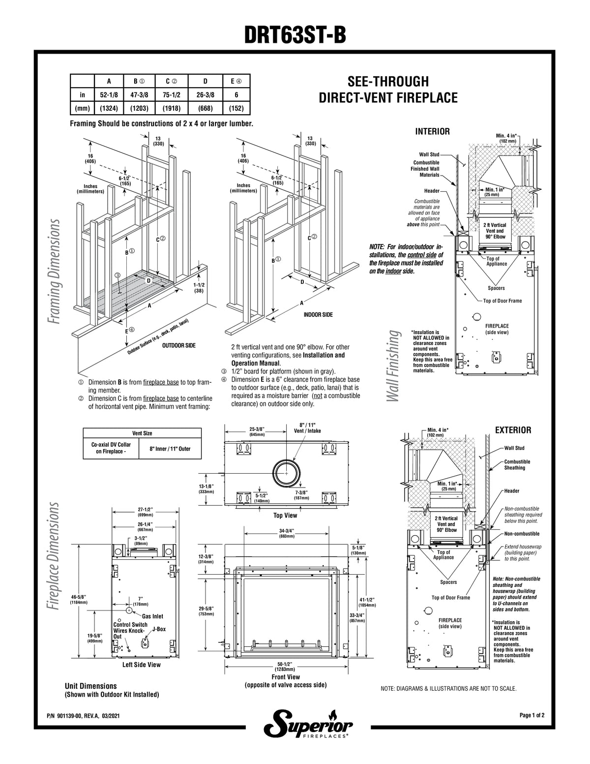 Superior DRT63ST 40" Natural Gas Traditional Direct Vent Gas Fireplace with DVST & Electronic Ignition
