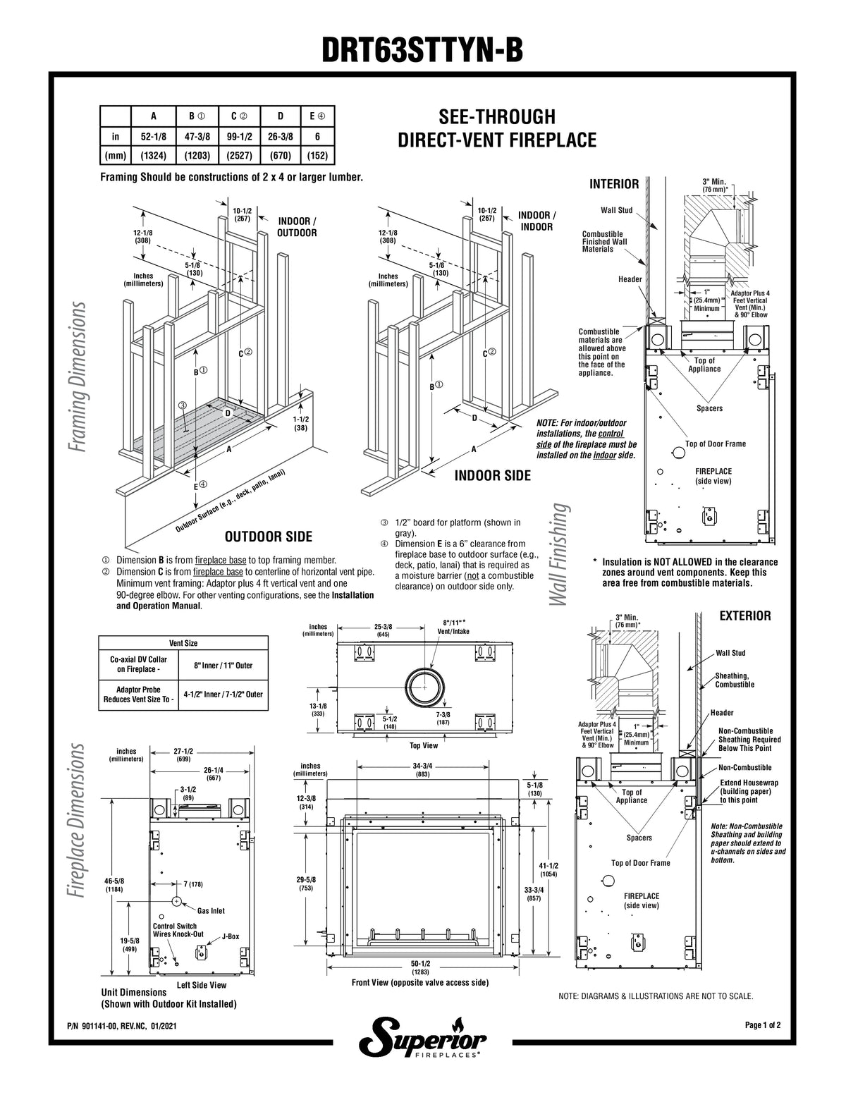 Superior DRT63ST 40" Natural Gas Traditional Direct Vent Gas Fireplace with DVST, Electronic Ignition & Power Vent
