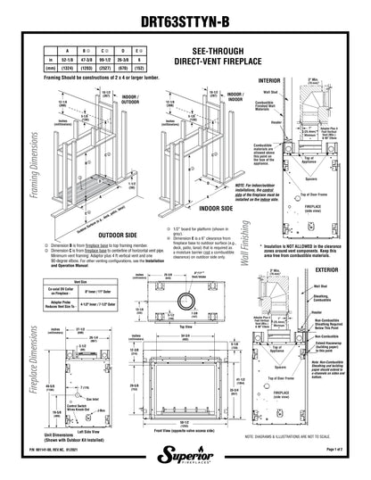 Superior DRT63ST 40" Natural Gas Traditional Direct Vent Gas Fireplace with DVST, Electronic Ignition & Power Vent