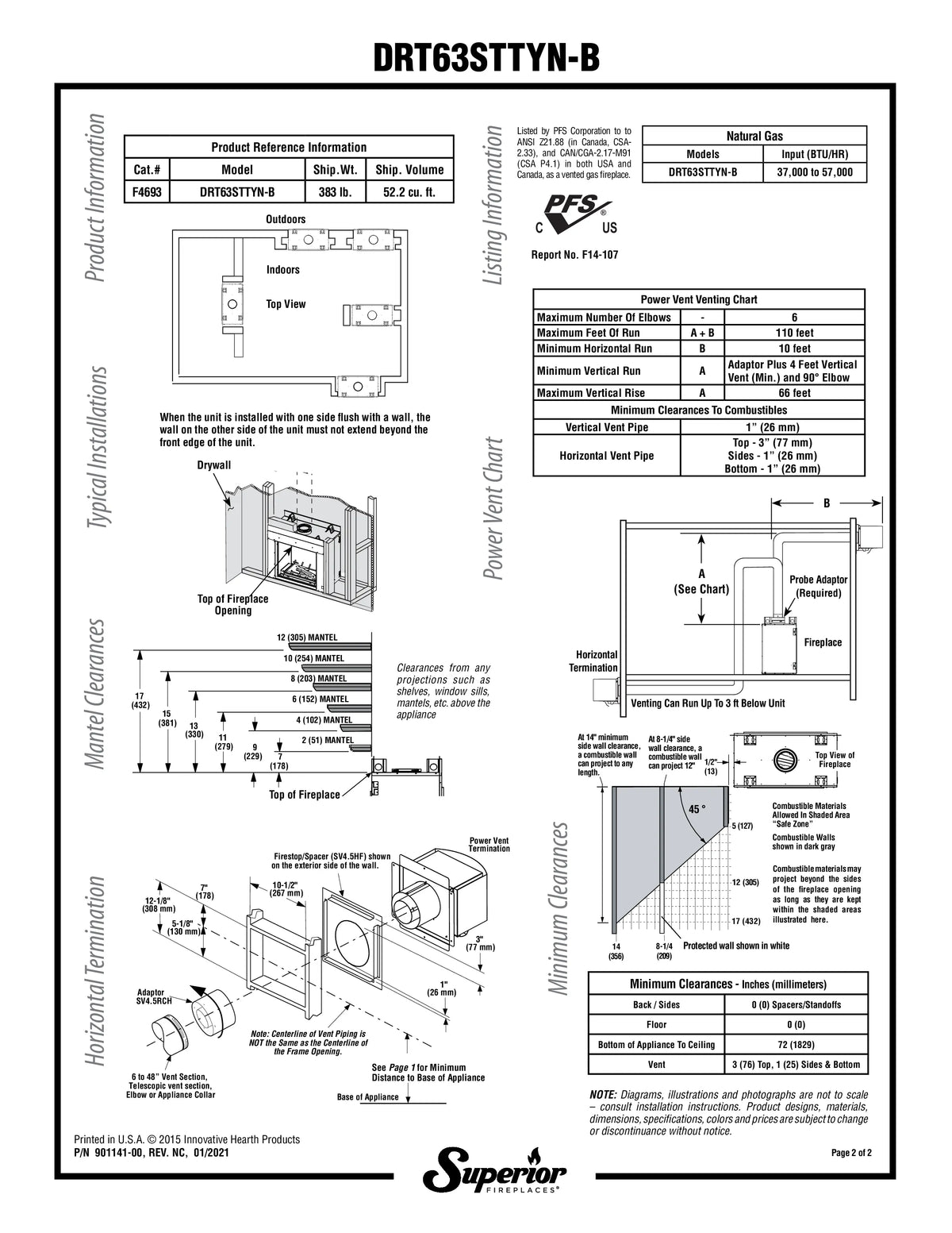 Superior DRT63ST 40" Natural Gas Traditional Direct Vent Gas Fireplace with DVST, Electronic Ignition & Power Vent