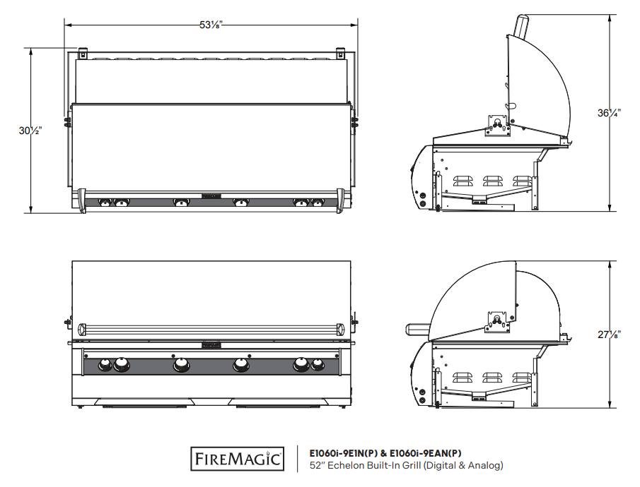Fire Magic Echelon Diamond E1060i 52" Built-In Gas Grill With Rotisserie Kit, Digital Thermometer and Optional Magic View Window