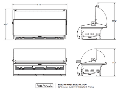 Fire Magic Echelon Diamond E1060i 52" Built-In Gas Grill With Rotisserie Kit, Digital Thermometer and Optional Magic View Window
