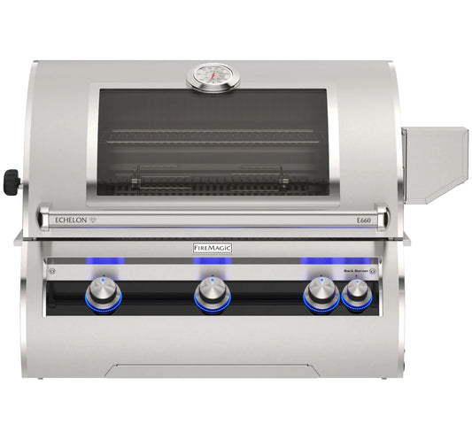 Fire Magic Echelon Diamond E660i 34" 3-Burner Built-In Gas Grill With Rotisserie Kit, Analog Thermometer and Optional Magic View Window