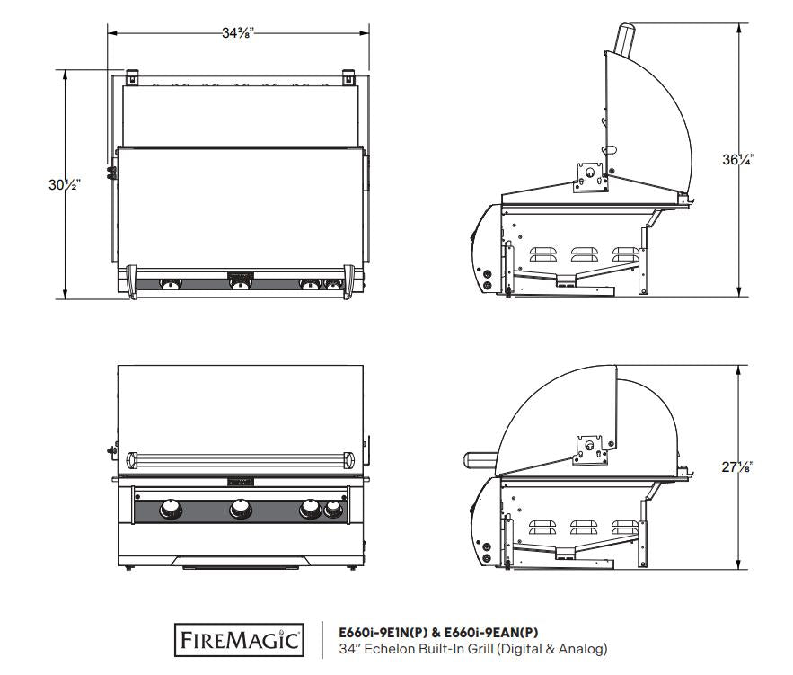 Fire Magic Echelon Diamond E660i 34" 3-Burner Built-In Gas Grill With Rotisserie Kit, Analog Thermometer and Optional Magic View Window