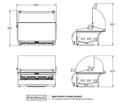 Fire Magic Echelon Diamond E660i 34" 3-Burner Built-In Gas Grill With Rotisserie Kit, Analog Thermometer and Optional Magic View Window