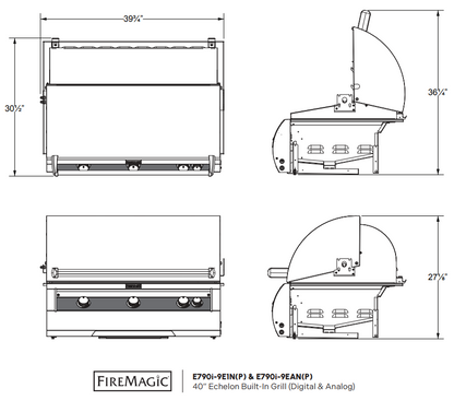 Fire Magic Echelon Diamond E790i 40" Built-In Gas Grill With Rotisserie Kit, Analog Thermometer and Optional Magic View Window