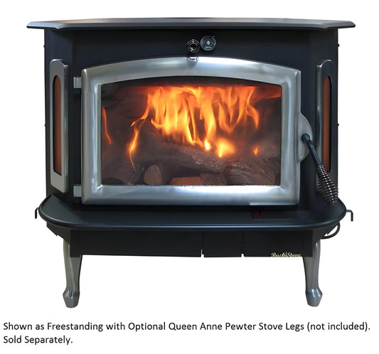 Buck Stove Model 91 Catalytic Wood Stove With Blower, Ash Tray & Pewter Door