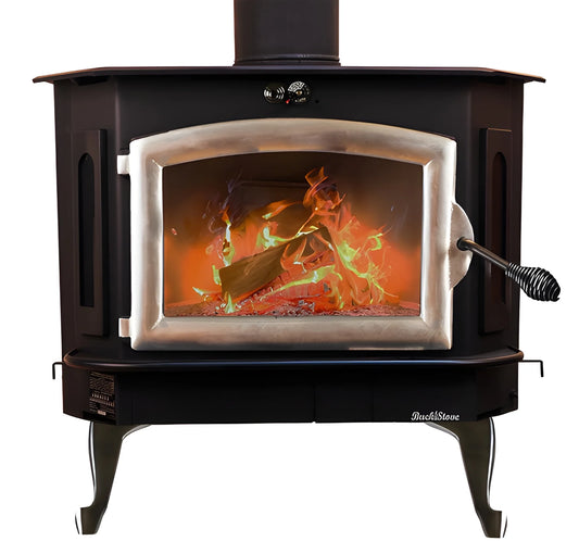 Buck Stove Model 91 Catalytic Wood Stove With Blower, Ash Tray & Pewter Door