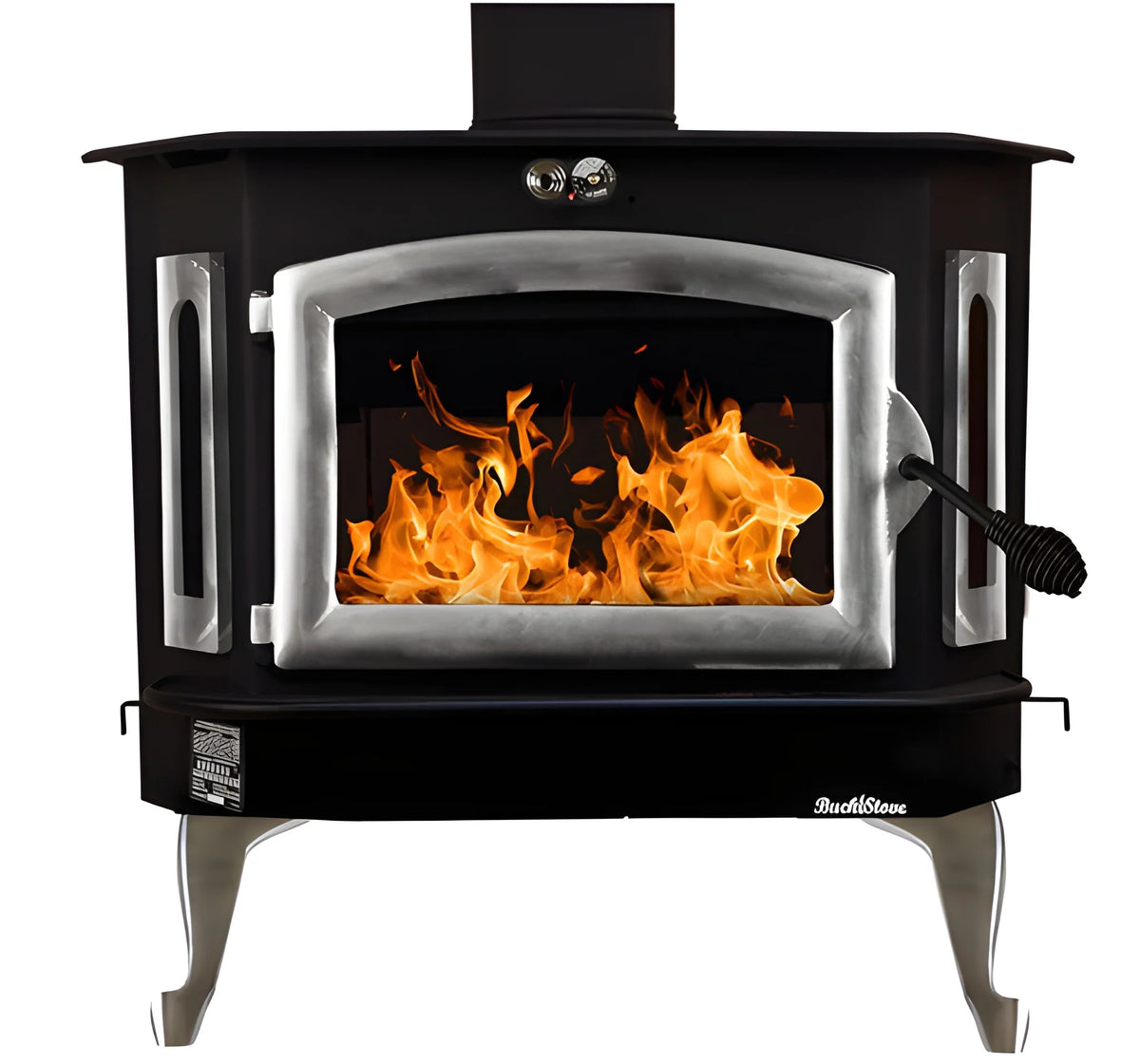 Buck Stove Model 91 Catalytic Wood Stove With Blower, Ash Tray & Pewter Door