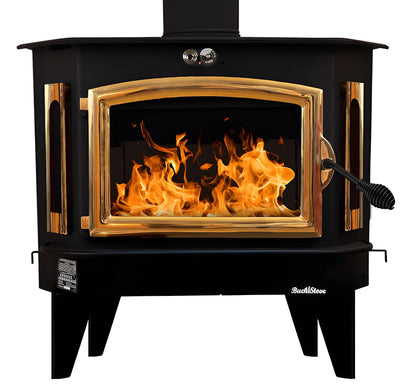 Buck Stove Model 91 Catalytic Wood Stove With Blower, Ash Tray & Gold Door
