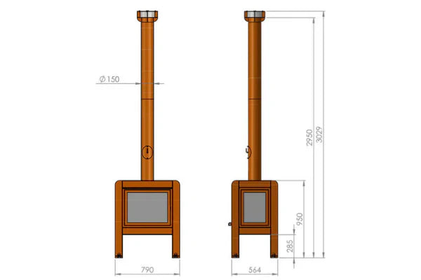 RB73 Fennek 80 4-Sided Glass Outdoor Wood Fireplace