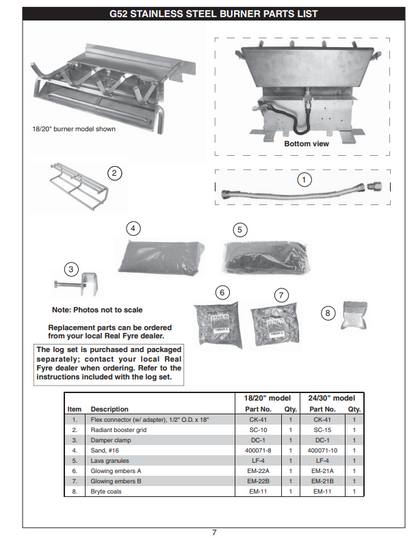 Real Fyre G52 Premier Radiant Fyre 24/30" Outdoor Stainless Steel Burner System