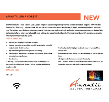Amantii Fire & Ice LumaForest 75 Inch Built-In Electric 3-Sided Indoor Fireplace
