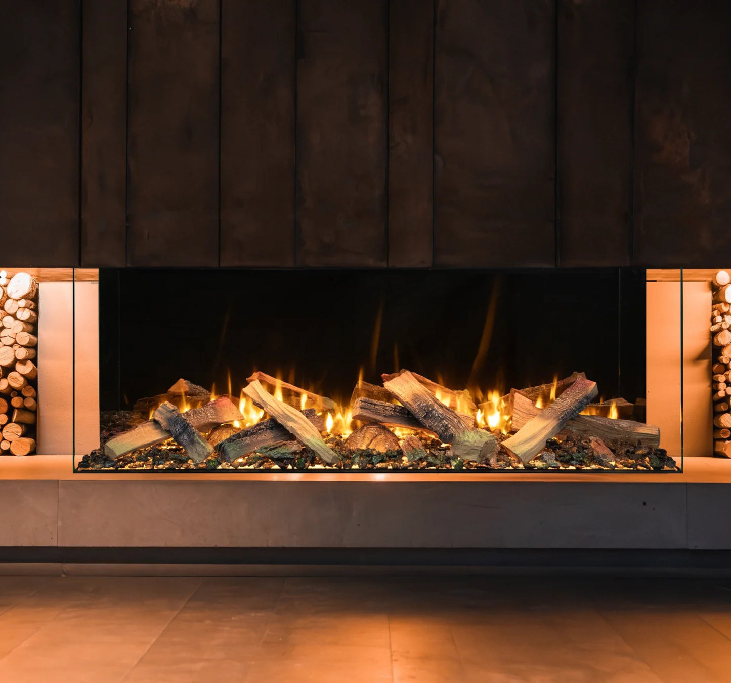Amantii Fire & Ice LumaForest 75 Inch Built-In Electric 3-Sided Indoor Fireplace