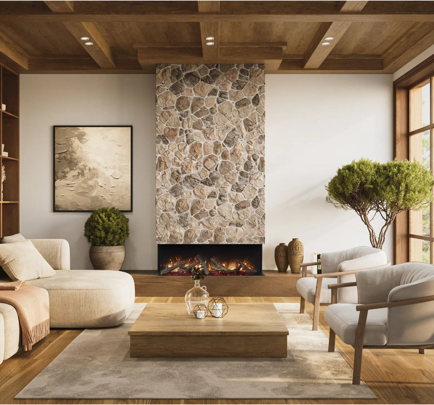 Amantii Fire & Ice LumaForest 75 Inch Built-In Electric 3-Sided Indoor Fireplace