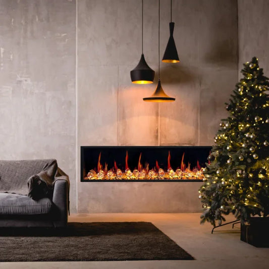 Litedeer Latitude II 78" Vent-Free Seamless Push-In Electric Fireplace with Acrylic Crushed Ice Rocks ZEF78VC