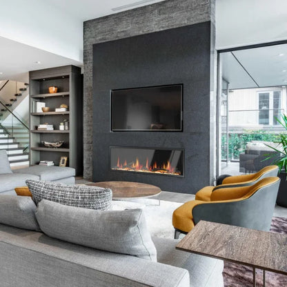 Litedeer Homes Latitude 55" Black Ultra Slim Built-in Linear Smart Electric Fireplace With Driftwood Log & River Rock - ZEF55V