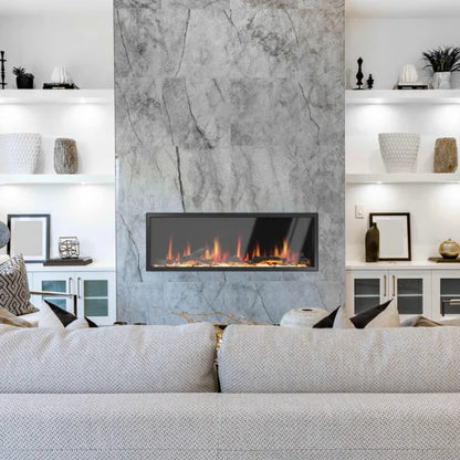 Litedeer Homes Latitude 55" Black Ultra Slim Built-in Linear Smart Electric Fireplace With Driftwood Log & River Rock - ZEF55V