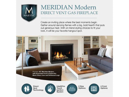 Majestic Meridian Modern 36" Traditional/Contemporary Top Direct Vent Natural Gas Fireplace with IntelliFire Touch ignition System