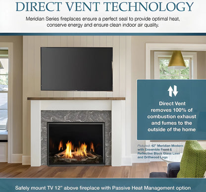 Majestic Meridian Modern 42" Traditional/Contemporary Top Direct Vent Natural Gas Fireplace with IntelliFire Touch ignition System