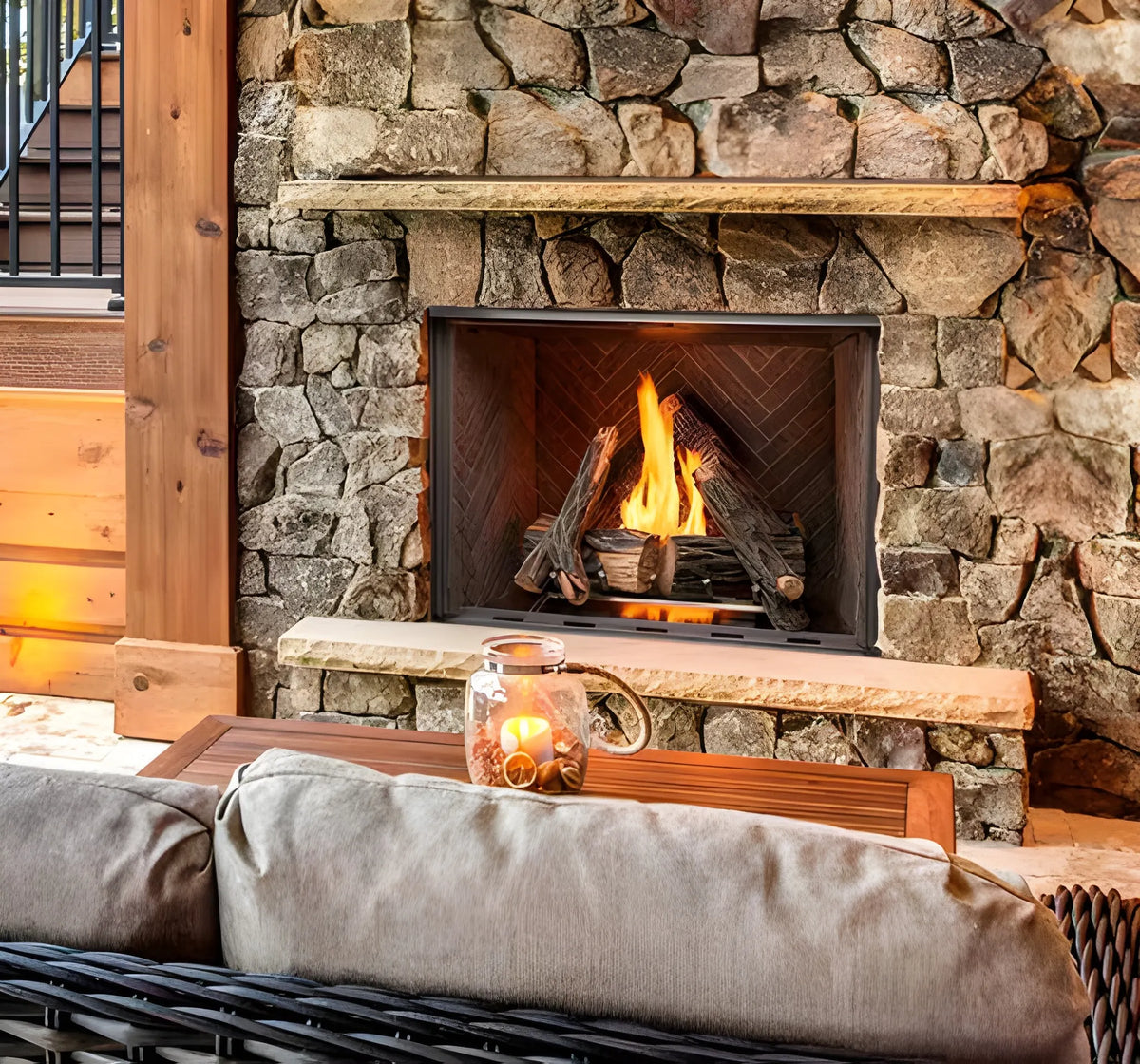 Majestic Courtyard 42" Traditional Outdoor Vent Free Natural Gas Fireplace with Traditional Stacked Concrete Refractory and IntelliFire Ignition System