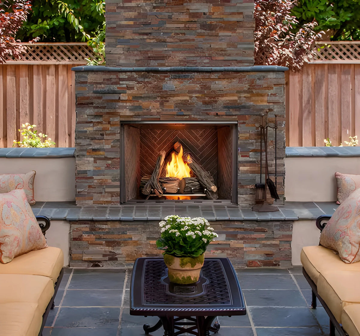 Majestic Courtyard 42" Traditional Outdoor Vent Free Natural Gas Fireplace with Traditional Stacked Concrete Refractory and IntelliFire Ignition System