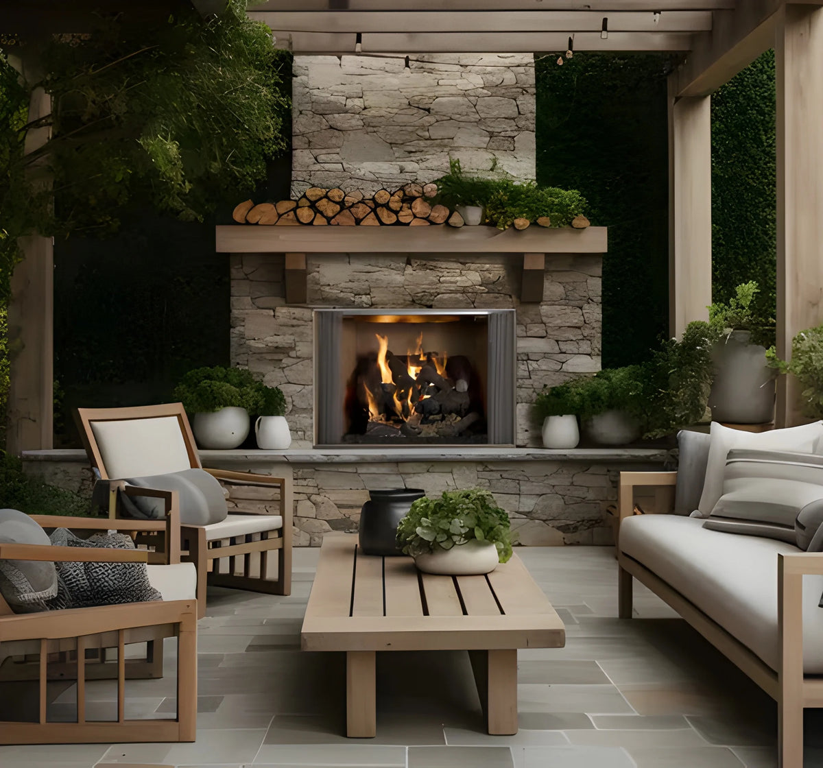 Majestic Cottagewood 36" Traditional Outdoor Wood Burning Fireplace with Gray Herringbone Refractory