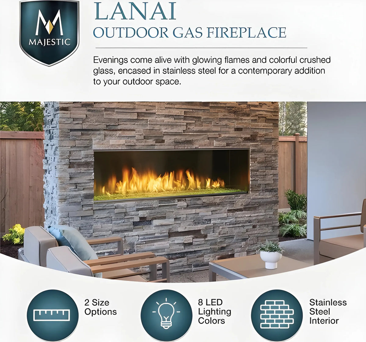 Majestic Lanai 60" Linear Contemporary Outdoor Vent Free Natural Gas Fireplace with Single-Sided IntelliFire Ignition System