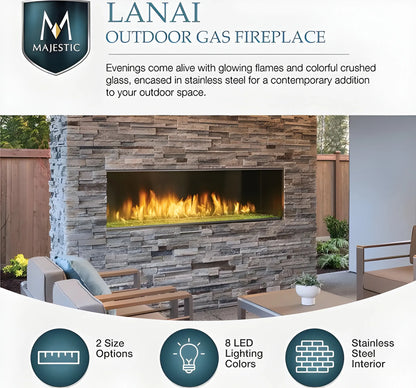 Majestic Lanai 60" Linear Contemporary Outdoor Vent Free Natural Gas Fireplace with Single-Sided IntelliFire Ignition System