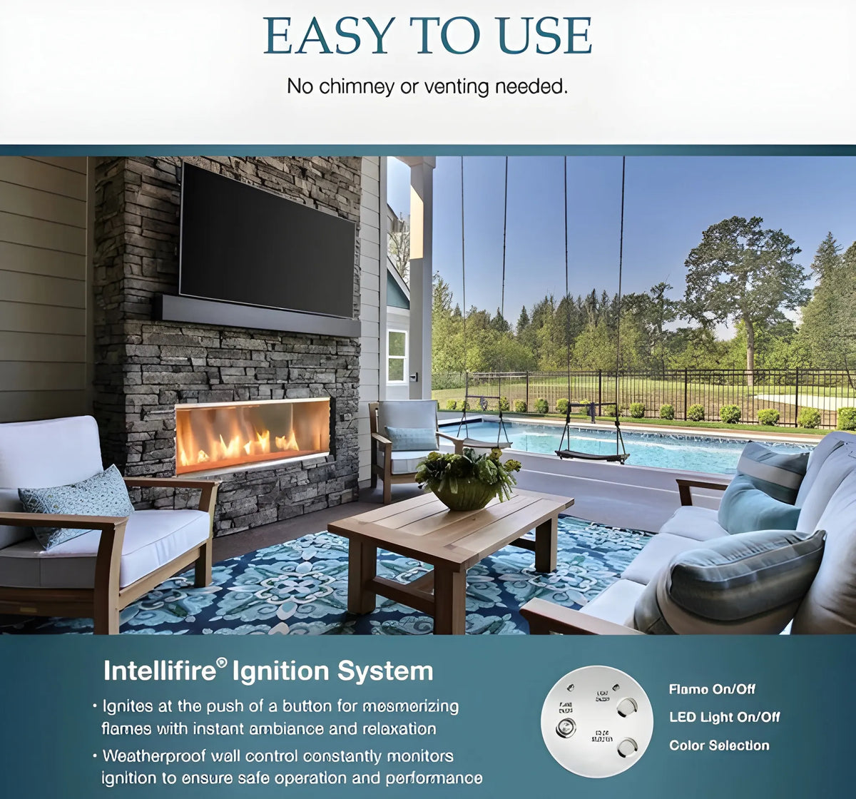 Majestic Lanai 60" Linear Contemporary Outdoor Vent Free Natural Gas Fireplace with Single-Sided IntelliFire Ignition System