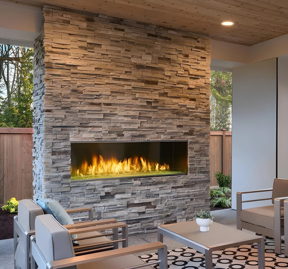 Majestic Lanai 60" Linear Contemporary Outdoor Vent Free Natural Gas Fireplace with Single-Sided IntelliFire Ignition System