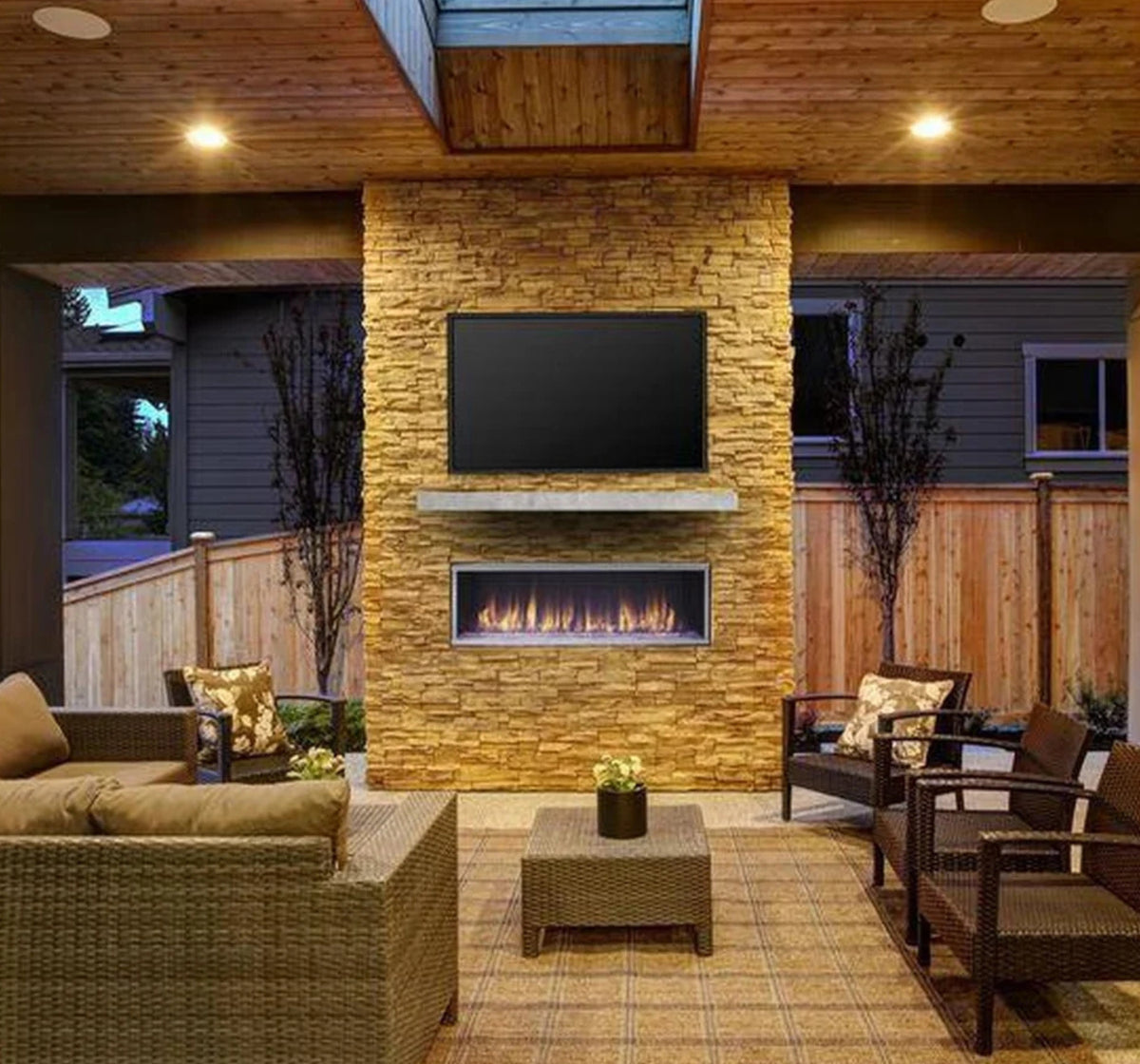 Majestic Lanai 60" Linear Contemporary Outdoor Vent Free Natural Gas Fireplace with Single-Sided IntelliFire Ignition System