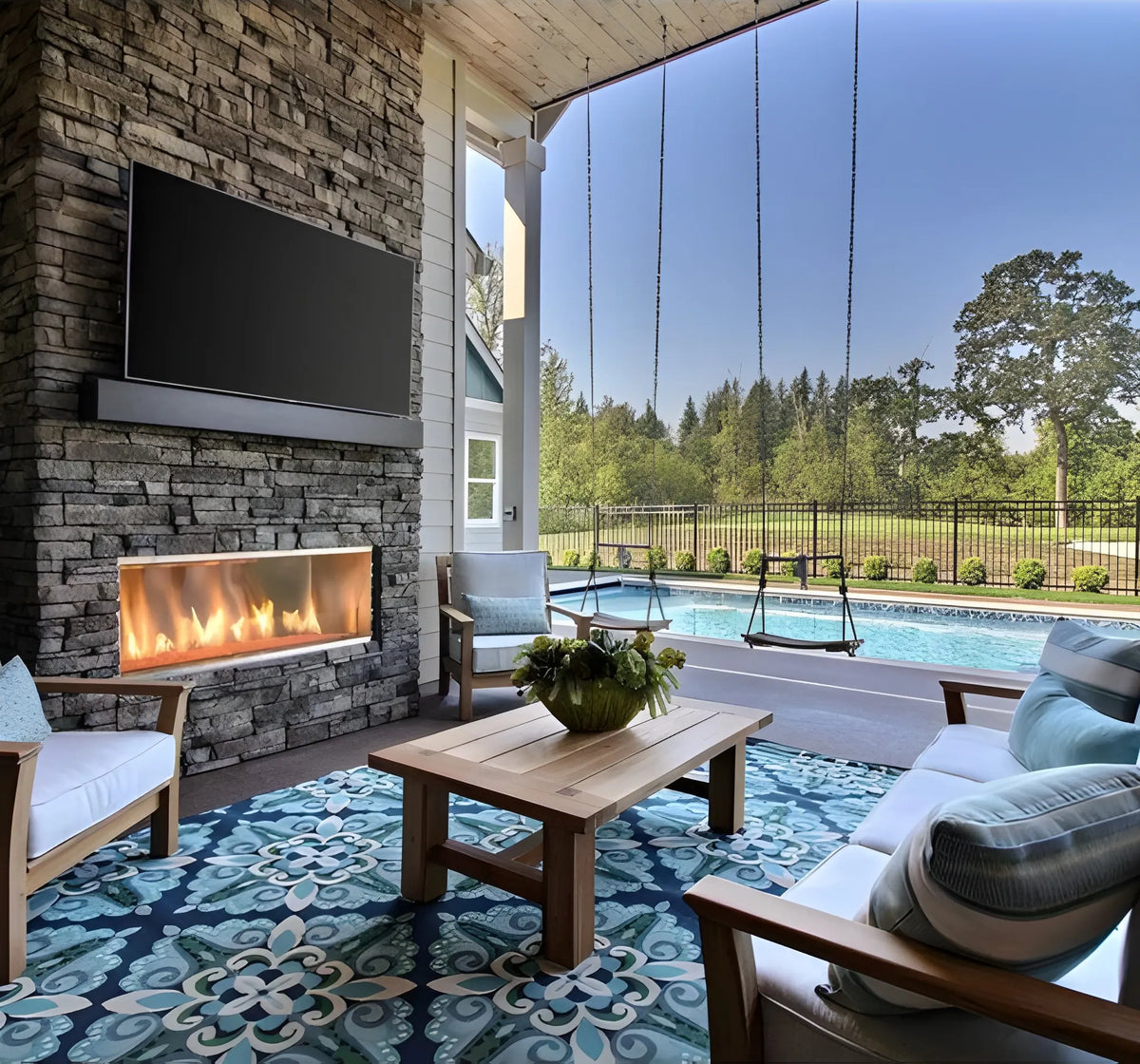 Majestic Lanai 60" Linear Contemporary Outdoor Vent Free Natural Gas Fireplace with Single-Sided IntelliFire Ignition System