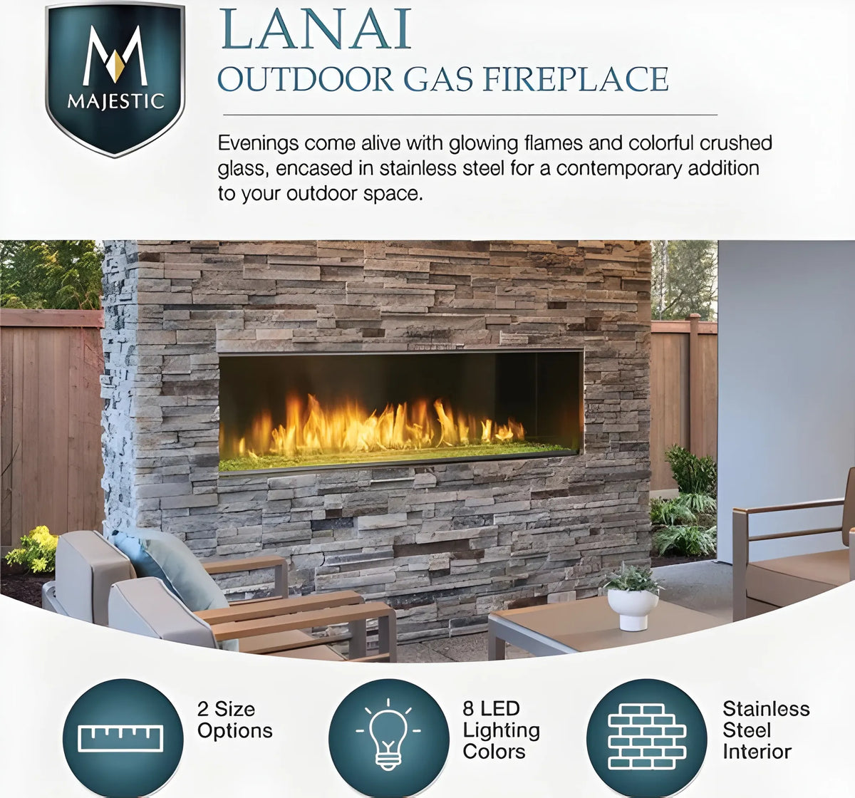 Majestic Lanai See-Through 48" Linear Contemporary Outdoor Vent Free Natural Gas Fireplace with IntelliFire Ignition System