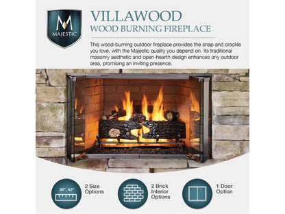 Majestic Villawood 42" Traditional Outdoor Wood Burning Fireplace with Traditional Refractory