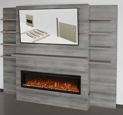 Modern Flames Driftwood Grey Allwood Side Wall Option with Shelves 1-side for Orion Slim 60" Fireplace