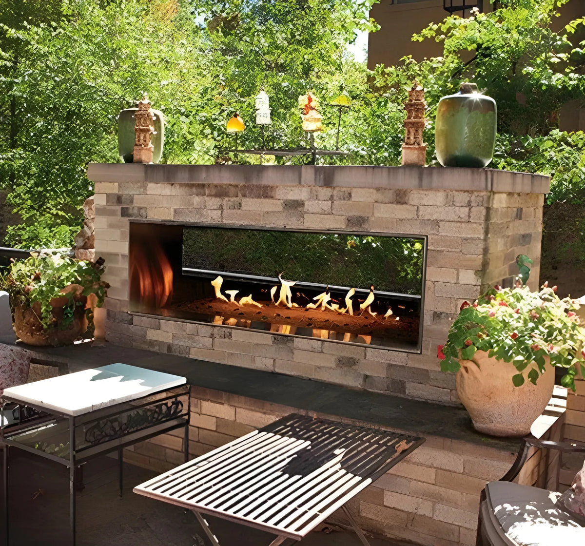 Empire Hearth Carol Rose Coastal 48" Vent-Free Stainless Steel Outdoor Linear See Through Fireplace with Manual Control