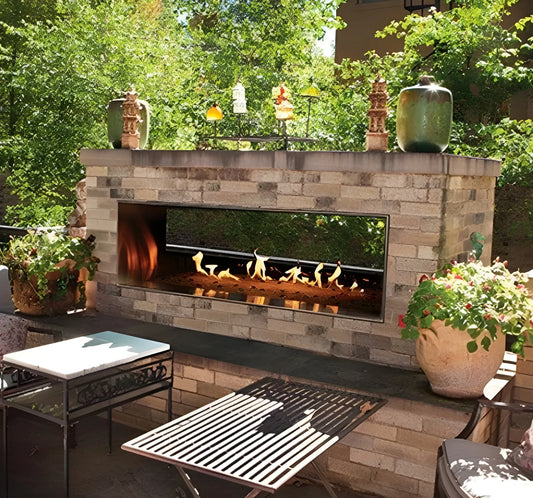 Empire Hearth Carol Rose Coastal 48" Vent-Free Stainless Steel Outdoor Linear See Through Fireplace with Manual Control