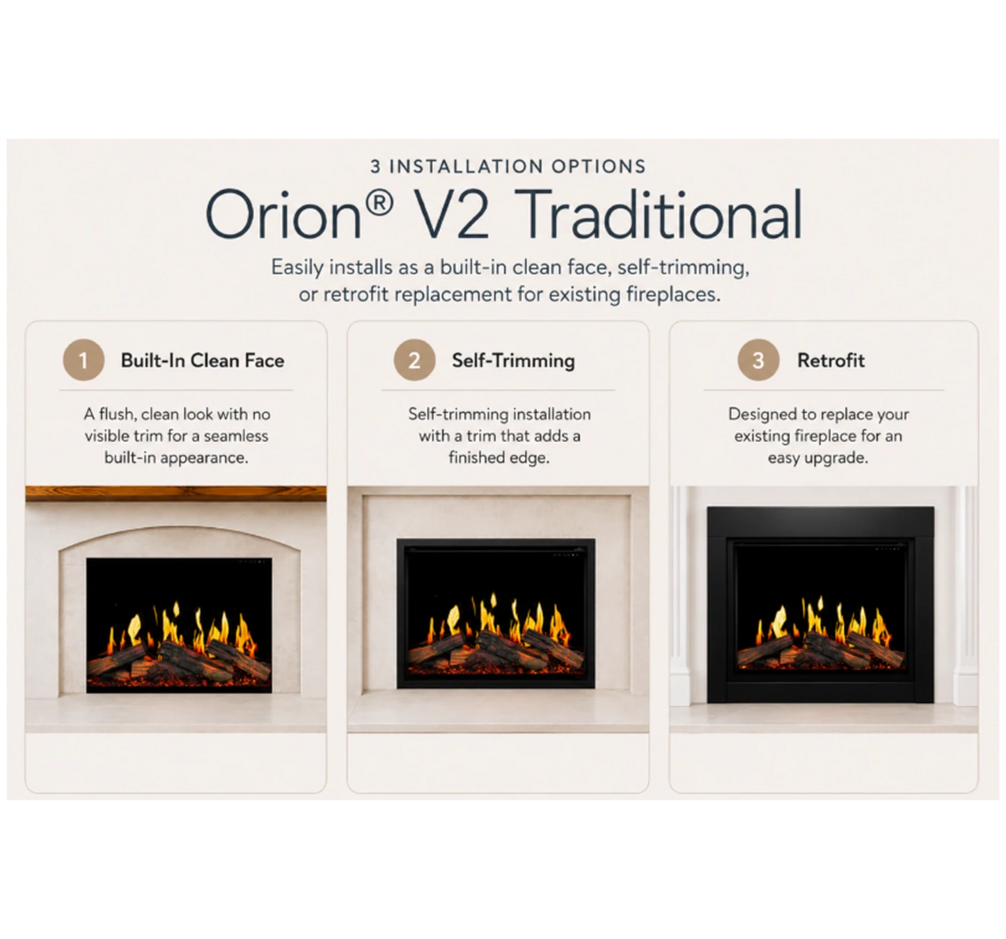 Modern Flames Orion V2 Traditional 26" Heliovision Virtual Smart Built-In Electric Fireplace Insert