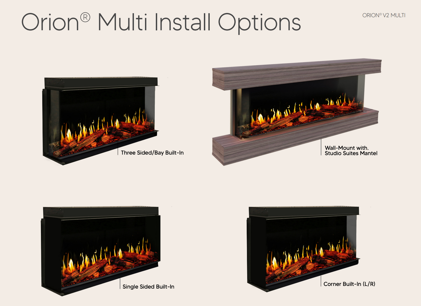 Modern Flames Orion V2 Multi 60" Heliovision Virtual Smart Built-In Electric Fireplace