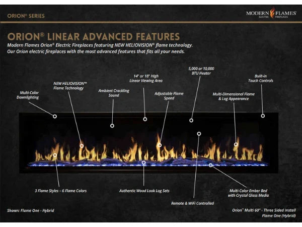 Modern Flames Orion Multi 76" Heliovision Built-in/Wall Mounted Virtual Linear Electric Fireplace
